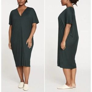 Universal Standard Teresa Liquid Jersey V Neck Dress XS (10-12) Scarab Green